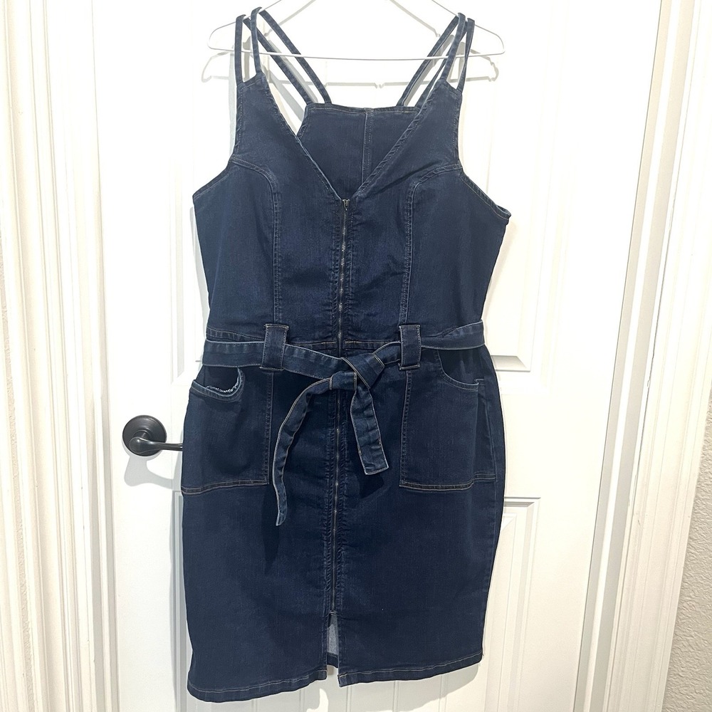Venus Boho Blue Sleeveless Denim Dress Women's 14 Tie Front‎ Western Club Party